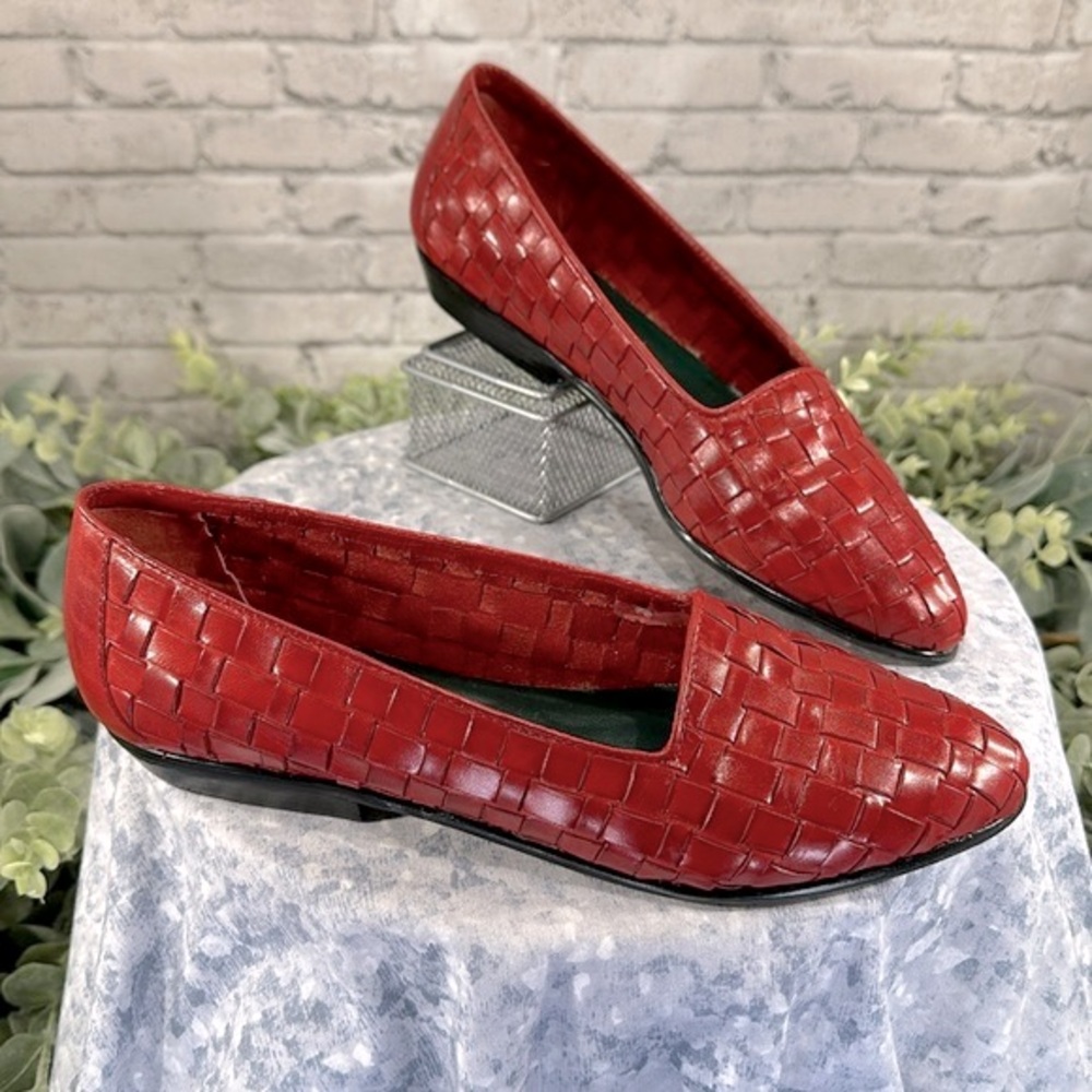 Sumi Red ❤️ Glossy Leather Woven Dressy-Casual Low Heel Loafers WMS 7.5N✨VGUC✨